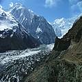 Hoper Glacier, flowing out of the Central Karakoram National Park is one of a number of high mountain glacial systems which are crucial to the water needs of communities living in the valleys around the park.  .  The management plan for this park needs to consider actions to secure sustainable valley irrigation and domestic water supply in the face of global climate change.

